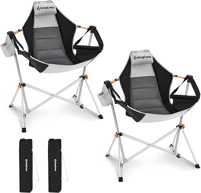 KingCamp Hammock Chair with Footrest, Swinging Portable Folding Camping Chairs for Adults MAX 400lbs Heavy Duty Foldable Oversized Rocker with Cup Holder Pillow for Outdoor Beach Patio Sport Lawn