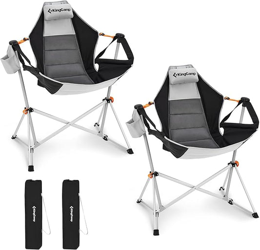 KingCamp Hammock Chair with Footrest, Swinging Portable Folding Camping Chairs for Adults MAX 400lbs Heavy Duty Foldable Oversized Rocker with Cup Holder Pillow for Outdoor Beach Patio Sport Lawn