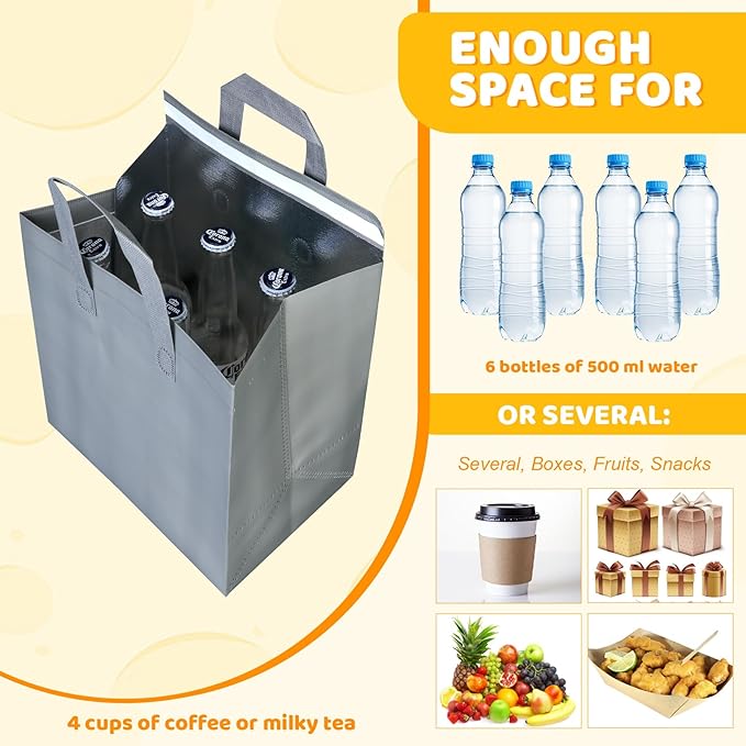 Hushee 200 Pcs Insulated Take out Bags Bulk Thermal Insulation Take Away Bags Disposable 10.24x11.02x6.69 Inch for Grocery Lunch Hot Cold Frozen Food Delivery Shipping Cooler(Gray)