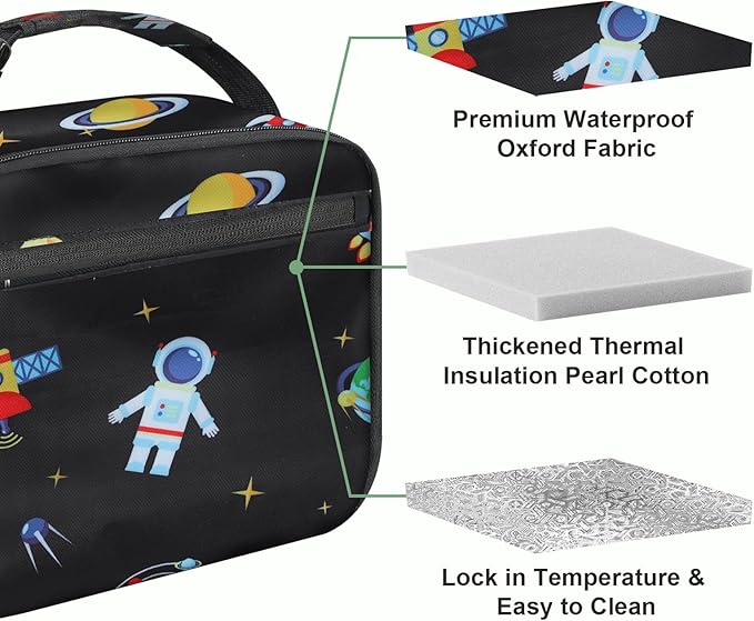 Kids Lunch Box for Boys Girls Lunch Bag Insulated Durable Lunchbox Children Lunch Tote Bag for School Astronaut