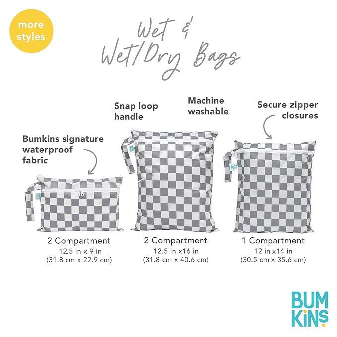 Bumkins Waterproof Wet Dry Bag for Baby, Travel, Swim Suit, Cloth Diapers, Pump Parts, Pool, Beach, Gym Clothes, Toiletry, Hook to Stroller, Daycare, Zipper Reusable Wetdry Packing Pouch, Be Kind