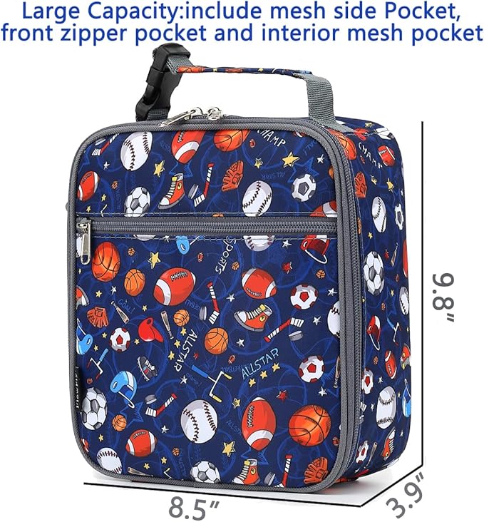 FlowFly Kids Lunch box Insulated Soft Bag Mini Cooler Back to School Thermal Meal Tote Kit for Girls, Boys, Football