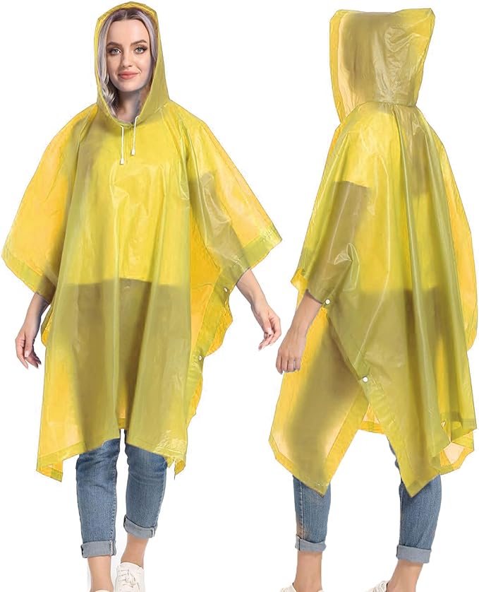Reusable Rain Ponchos with Drawstring Hood for Adults, Waterproof Thicken Rain Coat, 2 Packs