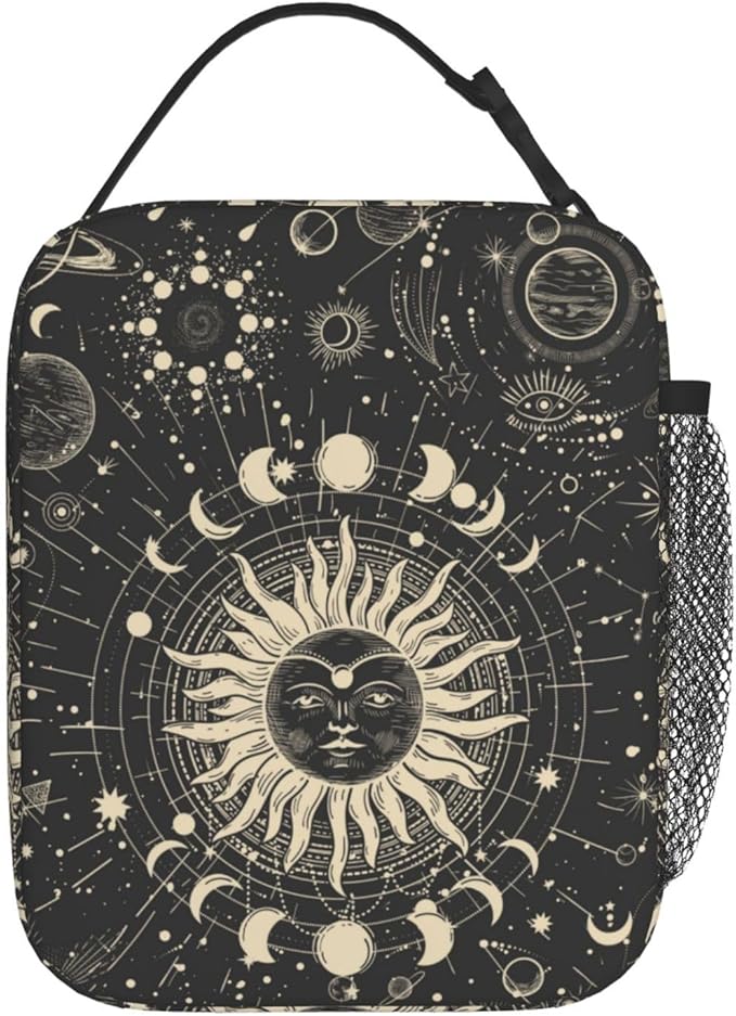 Sun and Moon Mystic Goth Witchy Black Lunch Box Reusable Insulated Totes Lunch Bag Thermal Cooler For Boy Girls School Men Women Beach Travel