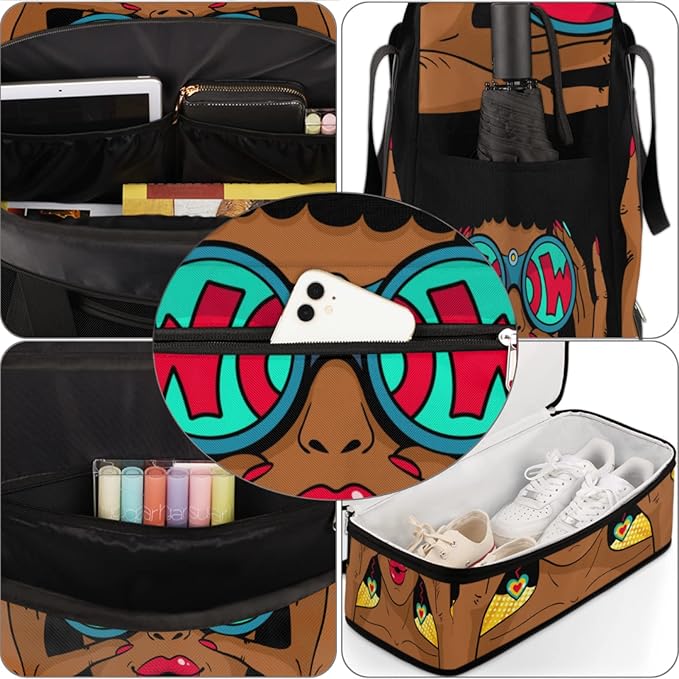 TropicalLife African Women's Wow Travel Duffle Bag, Sports Gym Bag with Shoes Compartment, Waterproof, Medium, Red