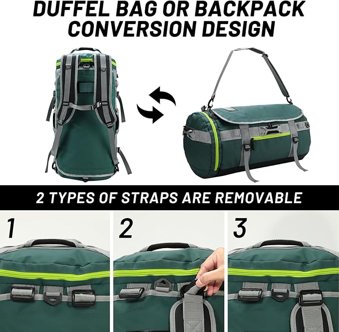 MIER Large Duffel Backpack Sports Gym Bag with Shoe Compartment, Heavy Duty and Water Resistant, Green, 45L