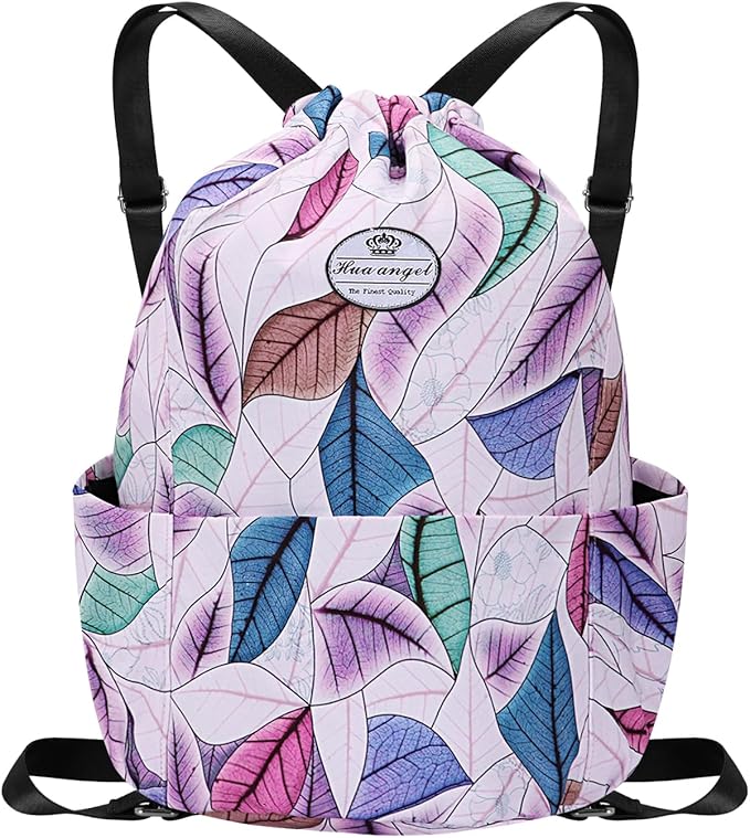 HUA ANGEL Floral Print Drawstring Bag - Lightweight Waterproof Cinch Sackpack with Side Pocket for Men & Women Travel Gym Bag