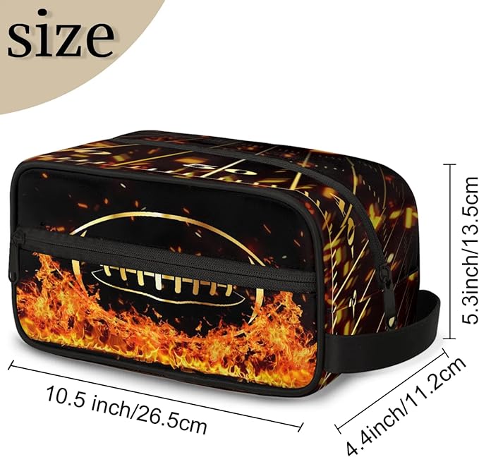 Rugby in Fire Boys Toiletry Bag for Kids Dopp Kit Waterproof Hanging Wash Bag Cosmetic Bag Medicine Bag for Travel Sports Shower Essential