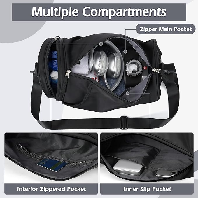 Small Gym Duffle for Women Men - Mini Waterproof Workout Sport Yoga Travel Overnight Weekender Dance Bag - Black