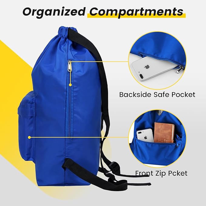 Vorspack Drawstring Backpack Water Resistant String Bag Sports Gym Sack with Side Pocket for Men Women