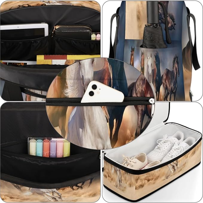 Running Horse Foldable Travel Duffel Bag, Expandable Sports Gym Bag with Shoes Compartment Weekender Overnight Totes Bags for Women Men