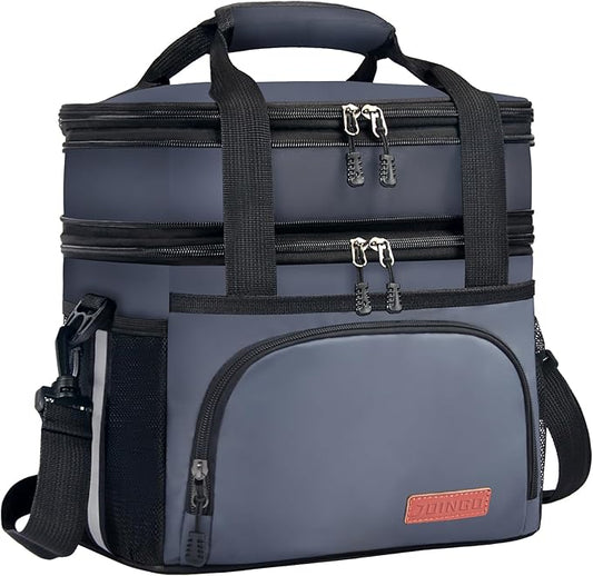 Lunch Box for Men/Women,Large Double-Layer Insulated Expandable Reusable Leakproof Cooler Bags for Adults,Lunch Bag with Adjustable Shoulder Strap for Office Travel Picnic（Dark Gray）