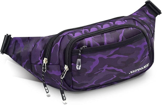 Large Fanny Packs for Women, 5-Zipper Pockets Water Resistant Practical Waist Bag, for Outdoor Running Cycling Sports Travel Hiking Camping Fishing Fashionable Camo Belt Bags