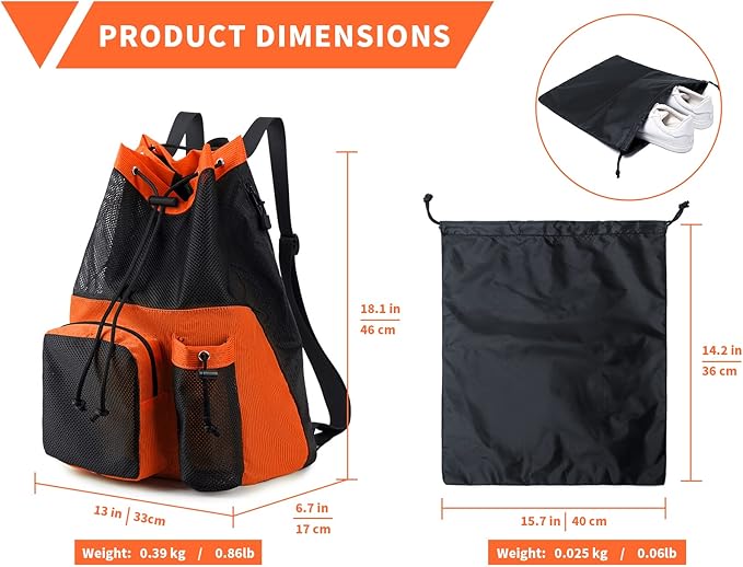 Lohol Large Mesh Drawstring Backpack with Shoe Bag, Durable Swimming String Sack with Handle for Sports Gym Yoga Beach Travel