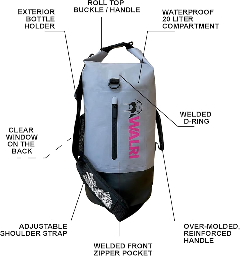 WALRI 20L Waterproof day pack for Sports, Surf, Turf and Dirt (Grey)