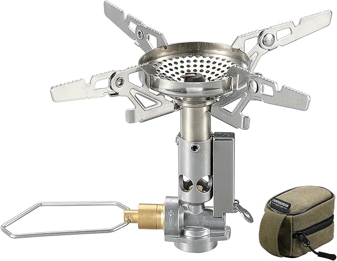 CAMPINGMOON Canister Top Stove Portable Compact Foldable w/Micro Regulator w/4Flex w/igniter XD-2F (Silver)