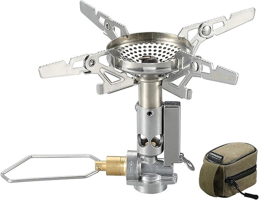 CAMPINGMOON Canister Top Stove Portable Compact Foldable w/Micro Regulator w/4Flex w/igniter XD-2F (Silver)