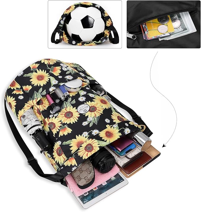 HUA ANGEL Floral Print Drawstring Bag - Lightweight Waterproof Cinch Sackpack with Side Pocket for Men & Women Travel Gym Bag