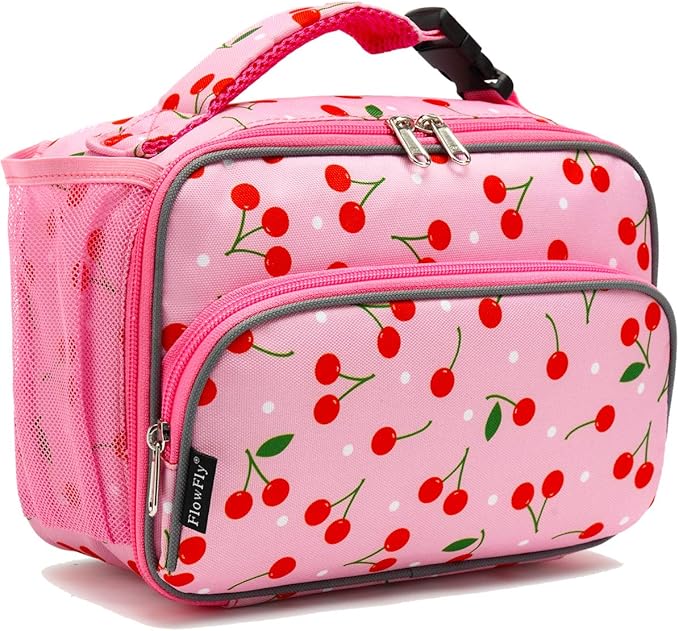 FlowFly Kids Lunch box Insulated Soft Bag Mini Cooler Back to School Thermal Meal Tote Kit for Girls, Boys,Cherry