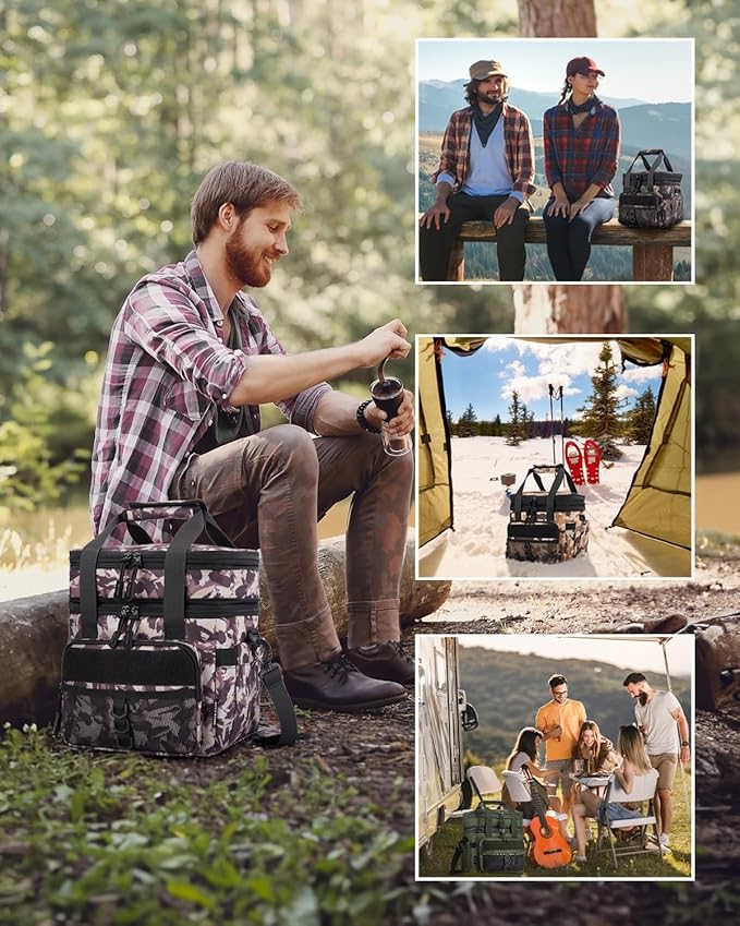 JOYHILL 18 L Tactical Lunch Box - Insulated, Leakproof, and Expandable Double-Deck Cooler Bag for Work, Camping, Picnic - Durable Black Lunch Bag for Adults, 24 Can