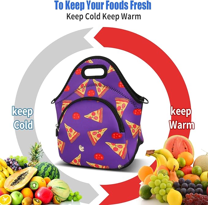 Violet Mist Neoprene Lunch Bag Reusable Insulated Lunch Box with Adjustable Shoulder Strap&Pocket for Women,Men,Adults
