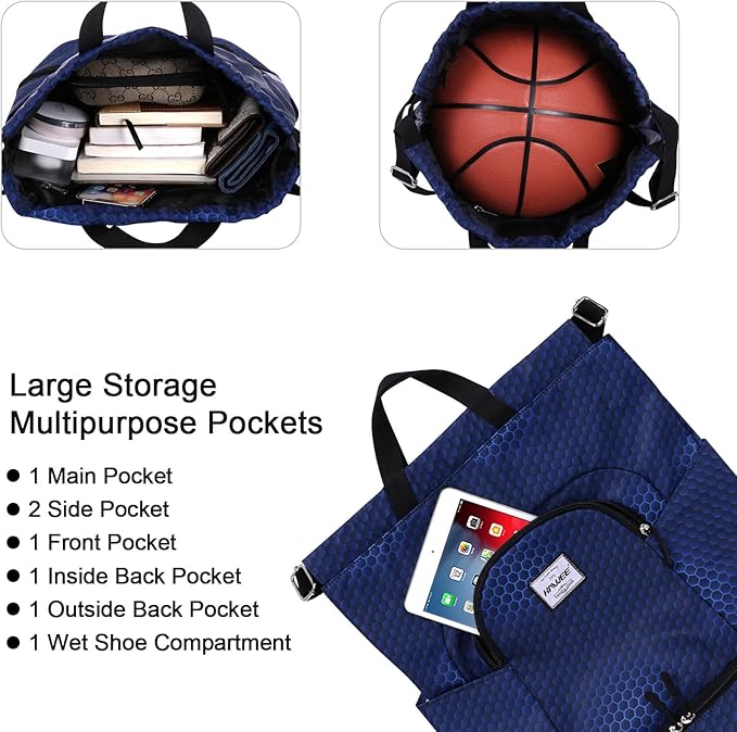 Dry Wet Drawstring Backpack with Shoe Compartment for Women Adjustable Gym Bag