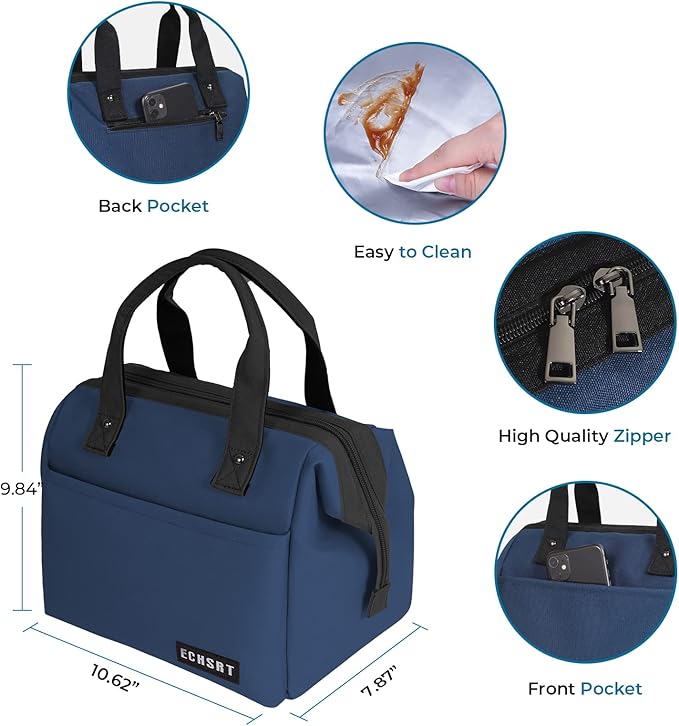 ECHSRT Large Insulated Lunch Bag for Women Men Leakproof Cooler Lunch Tote Bags for Work Travel Adult Thermal Lunchbox for Office -10L Blue
