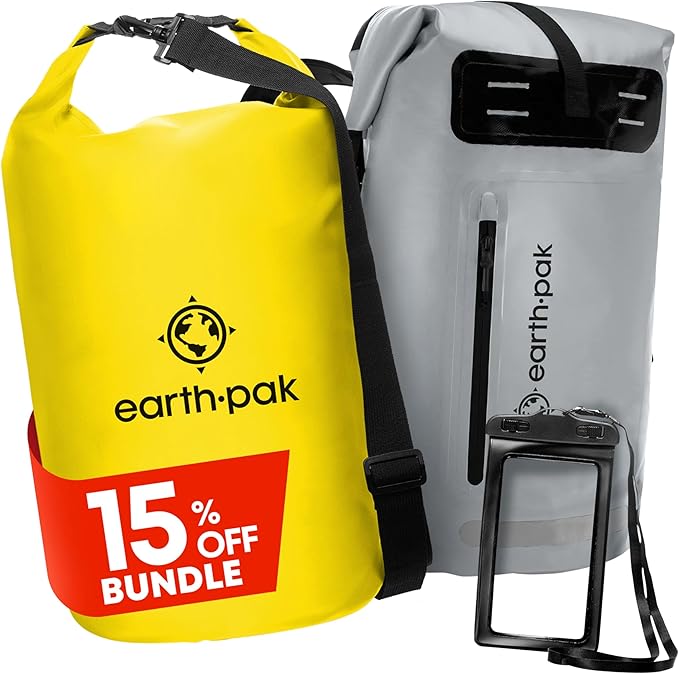 Earth Pak Waterproof Orginal 10L Dry Bag & 35L Summit Backpack - Waterproof Backpack Keeps Gear Dry for Boating, Camping, Fishing