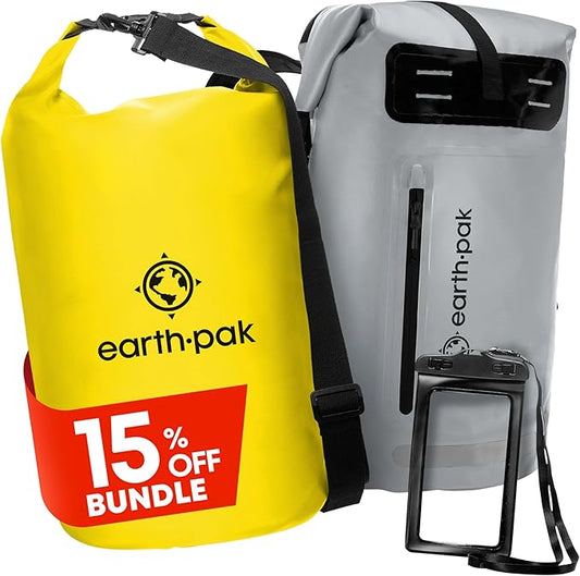 Earth Pak Waterproof Orginal 10L Dry Bag & 35L Summit Backpack - Waterproof Backpack Keeps Gear Dry for Boating, Camping, Fishing