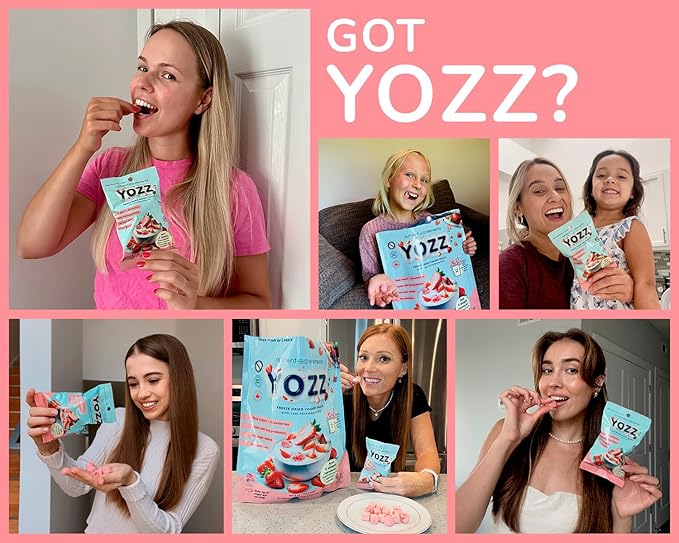 Yozz Probiotic Freeze Dried Yogurt Snack with Real Strawberries - No Sugar Added - 1 Billion CFU per Serving - 10 Individual Packs - For Adults, Babies, and Toddlers - Tastes Wow