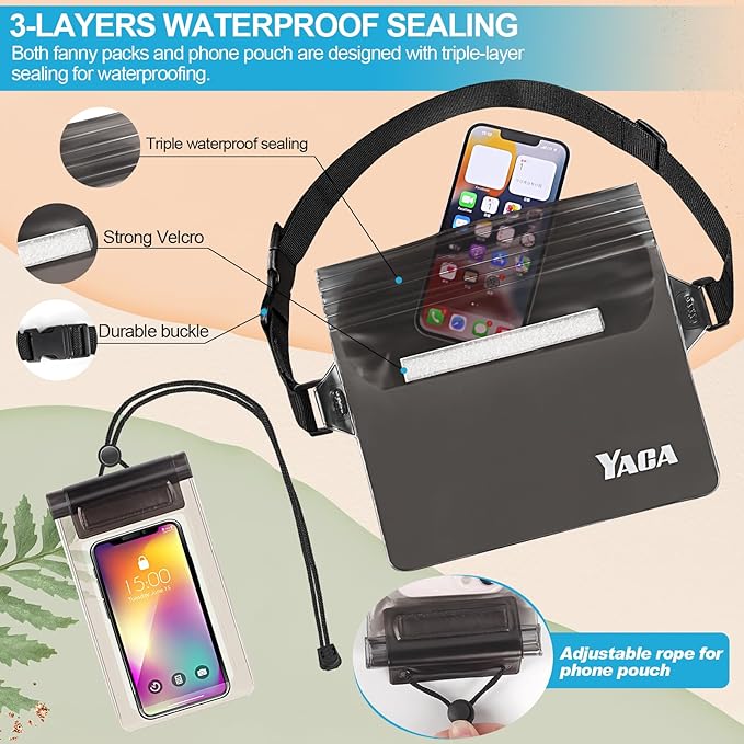 Waterproof Fanny Pack, 2PCS Touchscreen Sensitive Waterproof Phone Pouch, Dry Bag with Adjustable Waist Strap, Water Proof Pouch For Kayaking, Swimming, Boating, Floating, Perfect Beach Essentials