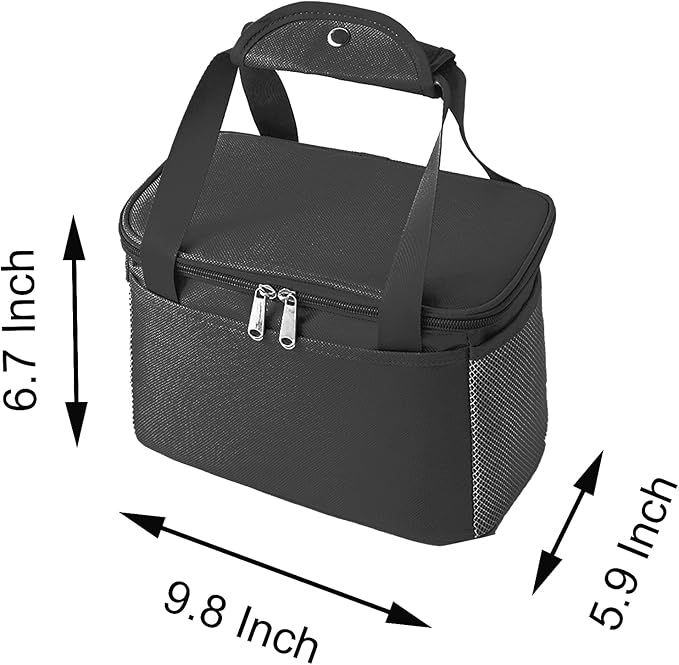 Yansanido 6L Thickened Black Reusable Insulated Lunch Bag for Women and Men Travel Picnic and Lunch Box (Small, Black)