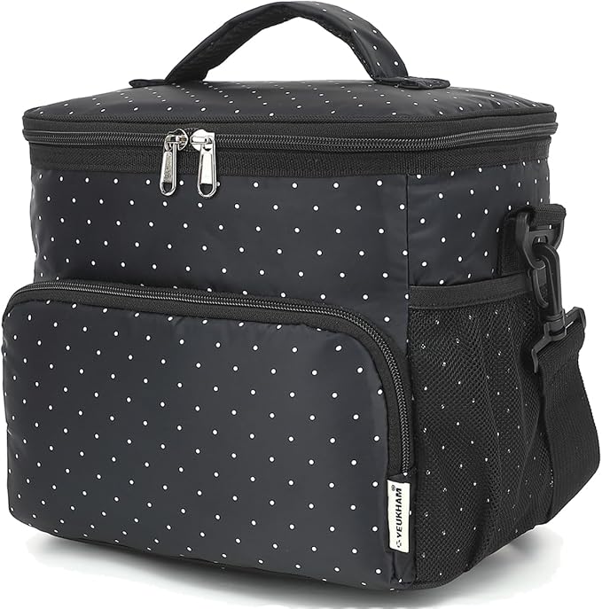 Insulated Lunch Bag for Adult/Women/Men, Reusable Large Lunch Box Cooler Soft Leakproof Tote, Thermal Meal Prep Lunch Pail with Adjustable Shoulder Strap for School/Travel/Office, Dot