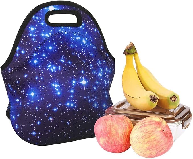 LOVAC Neoprene Lunch Bags,Reusable Lunch Tote,Durable and Waterproof Lunch Bag,Insulated Soft and Lightweight (Blue Stars)