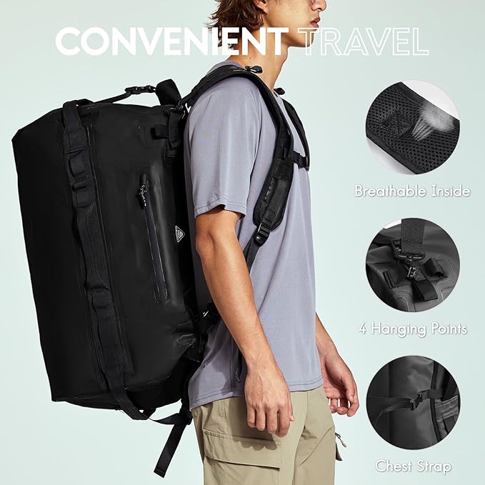 Haimont Large Waterproof Duffel Backpack Roll-Top Heavy Duty Dry Duffle Bag for Boating, Travel, Motorcycle, Kayaking, Camping, 60L