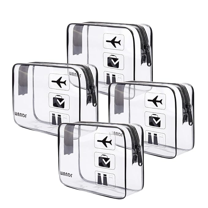 TSA Approved Clear Travel Toiletry Bag wih Zippers Carry-on Travel Accessories Quart Size Toiletries Cosmetic Pouch Makeup Bags for Men and Women (4pcs)