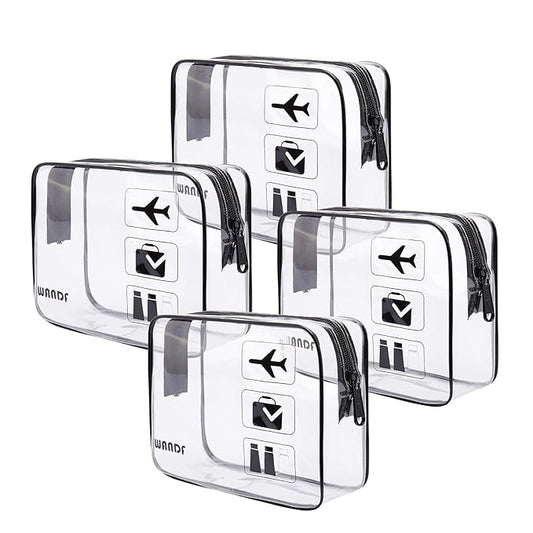 TSA Approved Clear Travel Toiletry Bag wih Zippers Carry-on Travel Accessories Quart Size Toiletries Cosmetic Pouch Makeup Bags for Men and Women (4pcs)