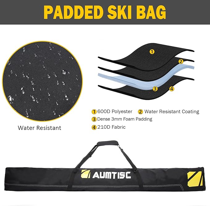 AUMTISC Ski Bag and Boot Bag Combo, Padded Ski Bags for Air Travel Flying, Adjustable Length for Skis Up to 200 cm and Boots Up to Size 13