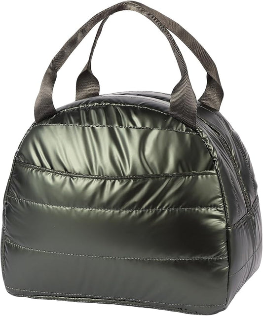 Lunch Bag Lunch Box for Women Men Adult Insulated Cute Small Quilted Puffer Lunchbox Reusable Thermal Lunch Cooler Tote Bag for Work, Picnic or Travel-Olive green
