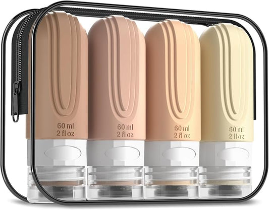 Travel Bottles for Toiletries, Tsa Approved 2oz Travel size Bottles, BPA Free Leak Proof Travel Toiletry Containers, Refillable Travel Accessories with Toiletry Bag for Shampoo Liquid (4 Pack)