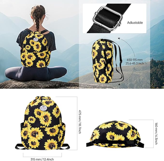 HUA ANGEL Floral Print Drawstring Bag - Lightweight Waterproof Cinch Sackpack with Side Pocket for Men & Women Travel Gym Bag