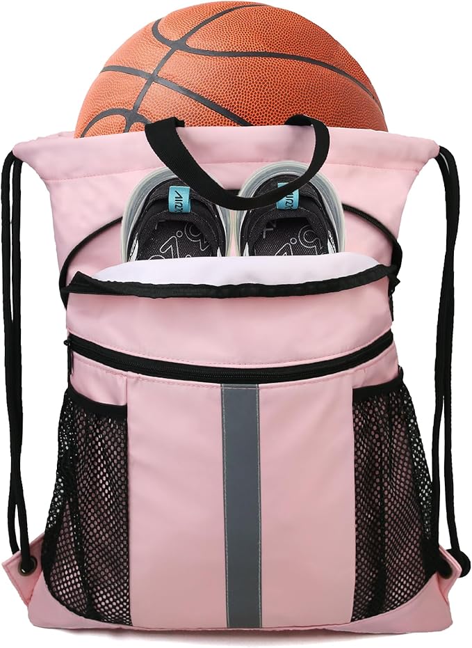 BeeGreen Drawstring Backpack Bag with Shoe Compartment, X-Large Black Gym Sports String Cinch Backpack