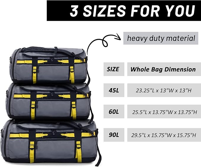 MIER Large Duffel Backpack Sports Gym Bag with Shoe Compartment, Heavy Duty and Water Resistant, Gray, 90L