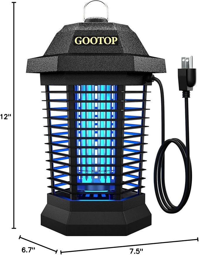 GOOTOP Bug Zapper Outdoor, Mosquito Zapper, Electric Fly Zapper, Mosquito Killer, Fly Traps, 3 Prong Plug, Flying Insects Zapper Indoor Outdoor 90-130V, 4200V, ABS Plastic Outer (Black)