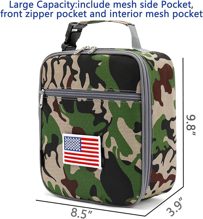 FlowFly Kids Lunch box Insulated Soft Bag Mini Cooler Back to School Thermal Meal Tote Kit for Girls, Boys,Flag