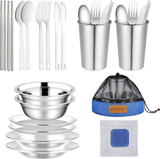 Camping Mess Kit - for Camping 1 to 2 Person boy Scout Camp Dishes Camping Cooking Utensils Accessories Plates Dinnerware Set Outdoor