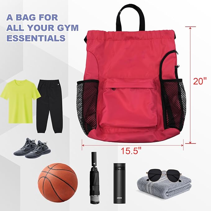 BeeGreen Drawstring Backpack Sports Gym Bag With Shoe Compartment and Two Water Bottle Holder …