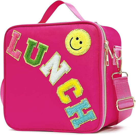 Insulated Lunch Bag Women Lunch Box Kids for Teen Girls Boys, Cute Preppy Lunch Boxes With Adjustable Shoulder Strap, Waterproof Nylon Lunchbox Lunch Bags for School Work Picnic (Wine)