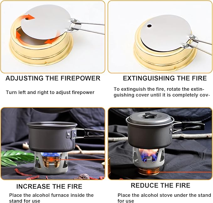 KOMCLUB Mini Alcohol Stove for Backpacking Portable Alcohol Stove Spirit Burner Ultralight Camping Mini Camp Stove Cookware Set Outdoor Camping Hiking Backpacking Picnic