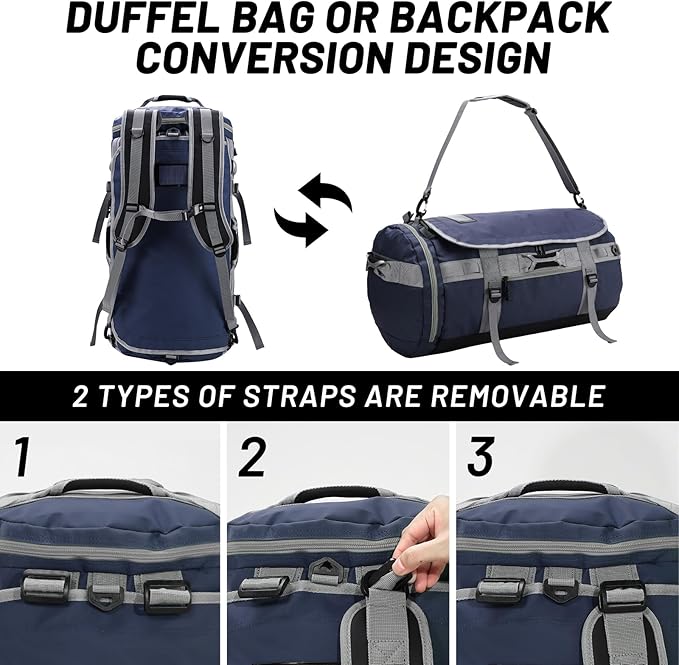 MIER Large Duffel Backpack Sports Gym Bag with Shoe Compartment, Heavy Duty and Water Resistant, Navy Blue, 90L